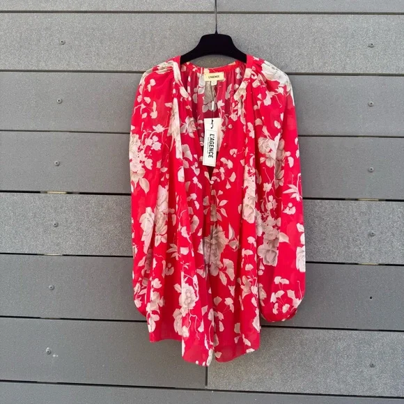 L'AGENCE Teagan Floral Semi-Sheer Button-Front Blouse size M - Picture 3 of 6